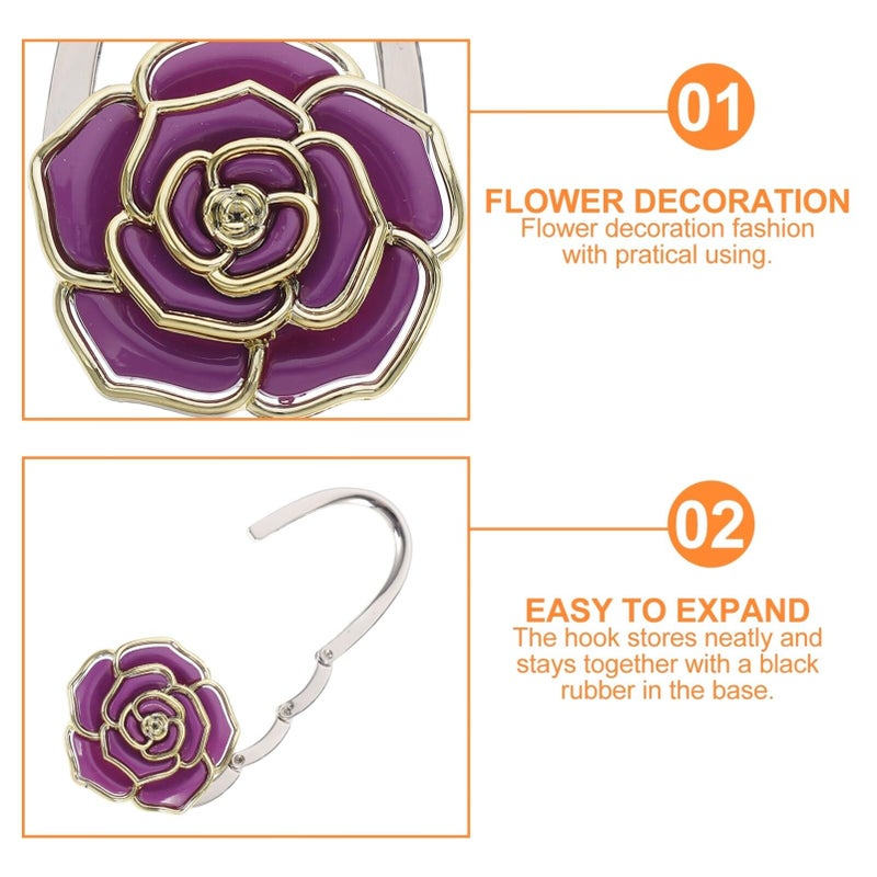 Veemoon Purse Holder for Table, Purse Hook Purple Rose Handbag Holder Hook Foldable Handbag Hanger, Hanger Bag Storage Decor Giftware for Women Girls for Desk Tables - Image 4