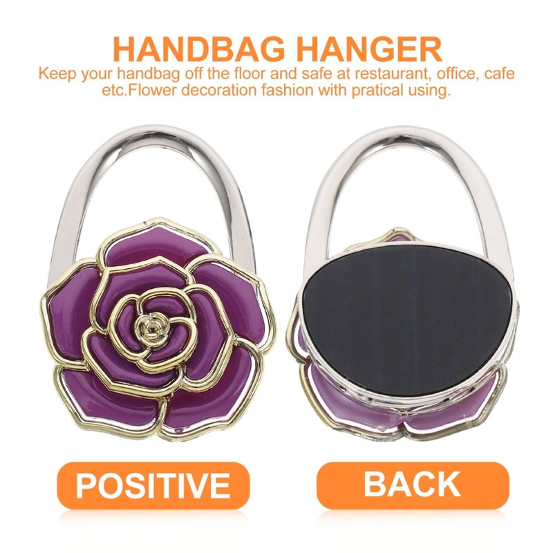 Veemoon Purse Holder for Table, Purse Hook Purple Rose Handbag Holder Hook Foldable Handbag Hanger, Hanger Bag Storage Decor Giftware for Women Girls for Desk Tables - Image 2