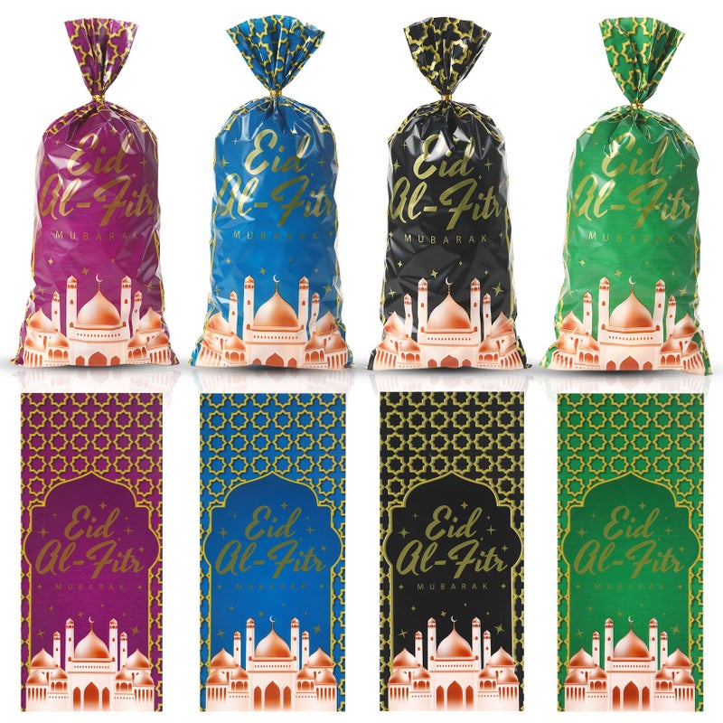 eowqeiur 100 PCS Eid Goodie Bags(5x11 Inch) with Ties for Candy Goodie Treat Snack Goody Cookie Small Gifts Wrap Ramadan Baggies Pouch Eid Mubarak Party Favors Supplies Decor - Image 1
