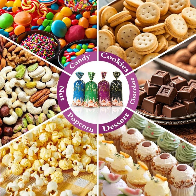 eowqeiur 100 PCS Eid Goodie Bags(5x11 Inch) with Ties for Candy Goodie Treat Snack Goody Cookie Small Gifts Wrap Ramadan Baggies Pouch Eid Mubarak Party Favors Supplies Decor - Image 5