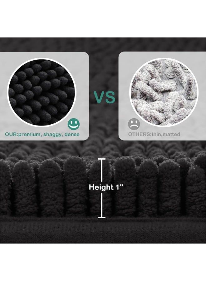 2 Pack Black Chenille Bathroom Rug Set, Ultra Soft Non Slip Absorbent Shaggy Bath Mats, Luxury Floor Mats for Shower, Tub & Toilet - Image 4