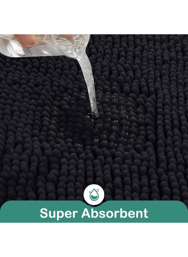 2 Pack Black Chenille Bathroom Rug Set, Ultra Soft Non Slip Absorbent Shaggy Bath Mats, Luxury Floor Mats for Shower, Tub & Toilet - Image 3