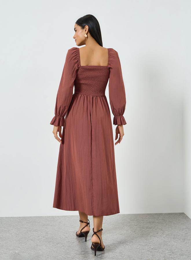 Take Two Burgundy Square Neck Smock Maxi Dress - Image 3