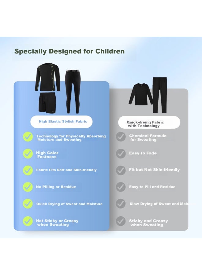 Fandimu Kids Sports Set Boys Girls Badminton Basketball Compression Base Layer Breathable High Elastic Morning Run Training Running Suit