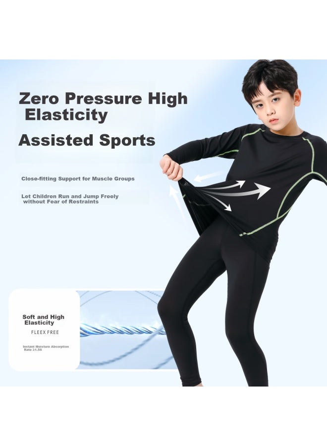 Fandimu Kids Sports Set Boys Girls Badminton Basketball Compression Base Layer Breathable High Elastic Morning Run Training Running Suit