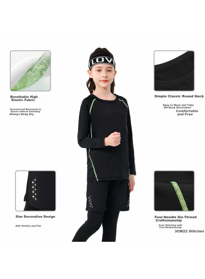 Fandimu Kids Sports Set Boys Girls Badminton Basketball Compression Base Layer Breathable High Elastic Morning Run Training Running Suit