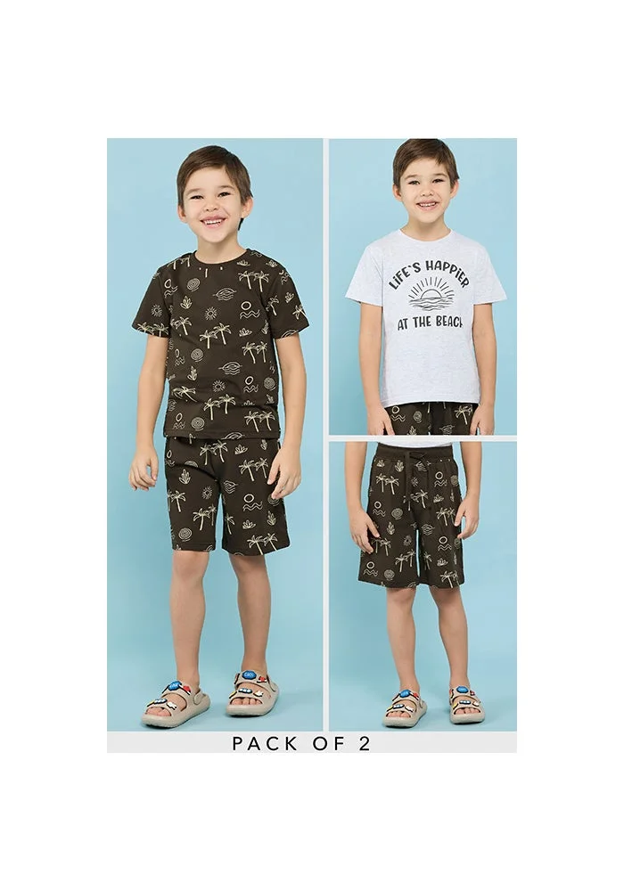 R&b 2 Pack Printed  T-Shirt & 1 Shorts Set