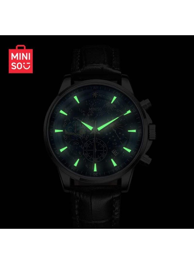 Miniso Men’s Fashion Quartz Watch Model 5533 – Blue Leather Strap, 30M Water Resistant, Classic Casual Design - Image 5