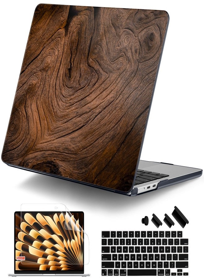 DONGKE Compatible with M3 MacBook Air 15 inch Case 2024 2023 A3114 A2941 M2 Retina Display Touch ID, Plastic Hard Case & Keyboard Skin & Screen Protector for MacBook Air 15.3" - Wood Grain - Image 1