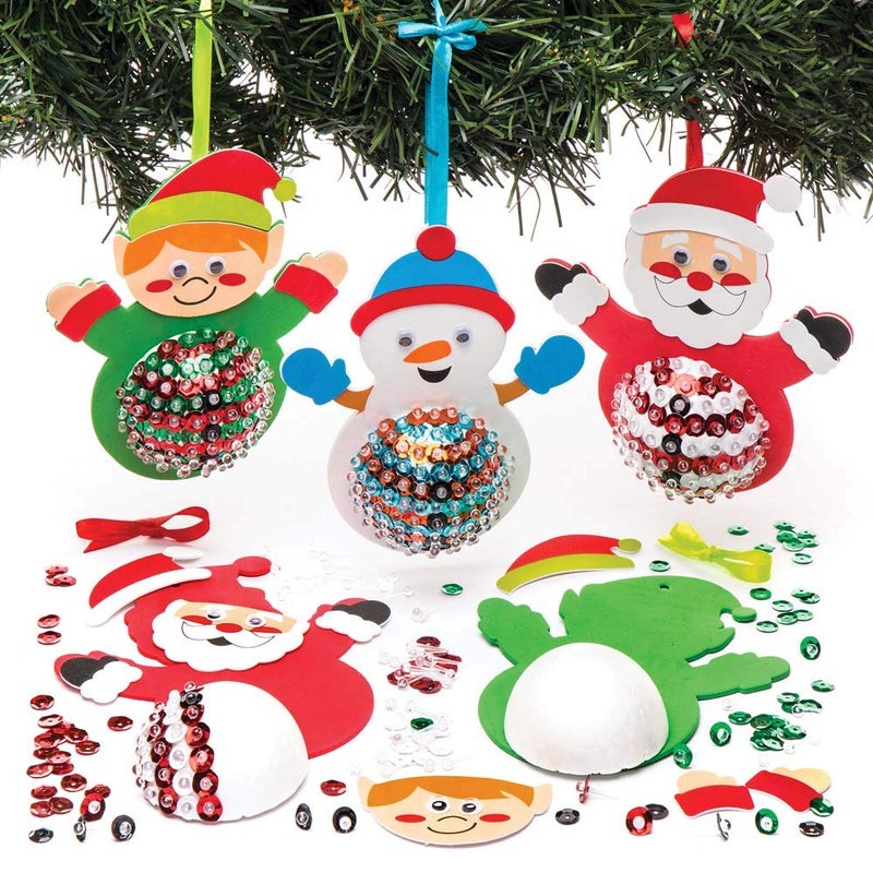 Baker Ross Christmas Character Bauble Decoration Kits – Pack of 3, Make Your Own Christmas Bauble Decoration, Christmas Decoration Craft Kit (AR759) - Image 1