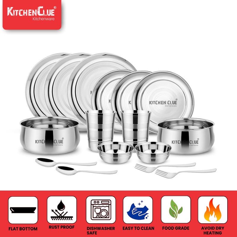 KITCHEN CLUE طقم عشاء من الفولاذ المقاوم للصدأ KITCHEN CLUE للمطبخ - عبوة من 26 قطعة، فضي - جذاب وحصري - جودة عالية للطقم مع مجموعة من الأوعية، أطباق عشاء كبيرة، وعاء خضار - Image 3