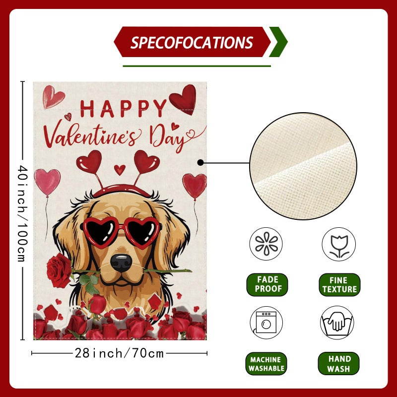 ZAEW Happy Valentineâ€™s Day Romantic Roses Love Hearts Balloon Dog House Flag Big Large Burlap 28X40 Inch Vertical Double Sided Outside Yard Holiday Outdoor Farmhouse Decoration - Image 5