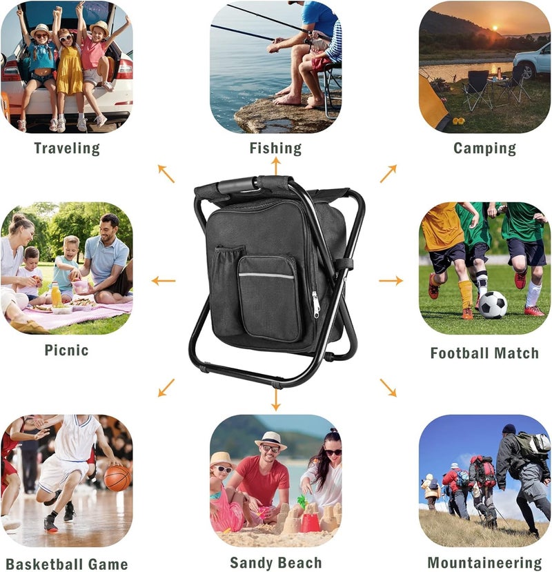 Kikerike Backpack Stool Cooler Chair Heavy Duty 300 LBS Max Load Portable Lightweight Folding Fishing Cooler for Camping Hunting Fishing - Black - Image 3