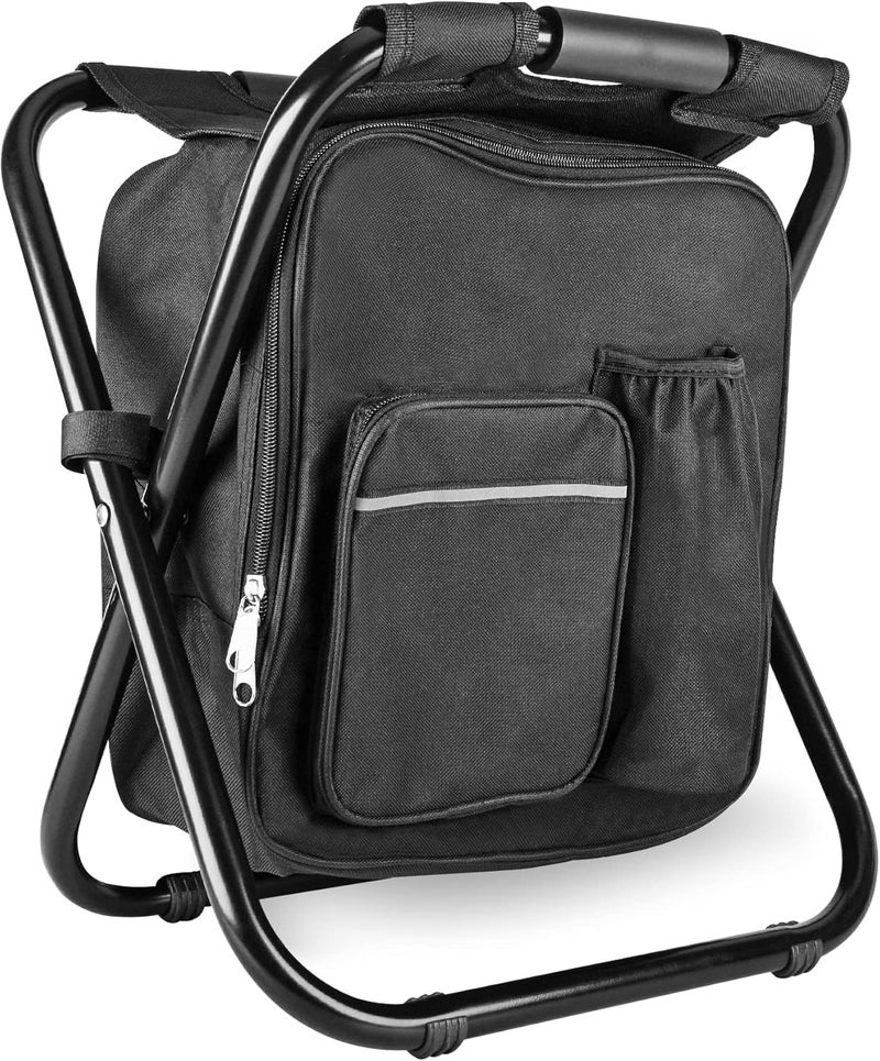 Kikerike Backpack Stool Cooler Chair Heavy Duty 300 LBS Max Load Portable Lightweight Folding Fishing Cooler for Camping Hunting Fishing - Black - Image 1