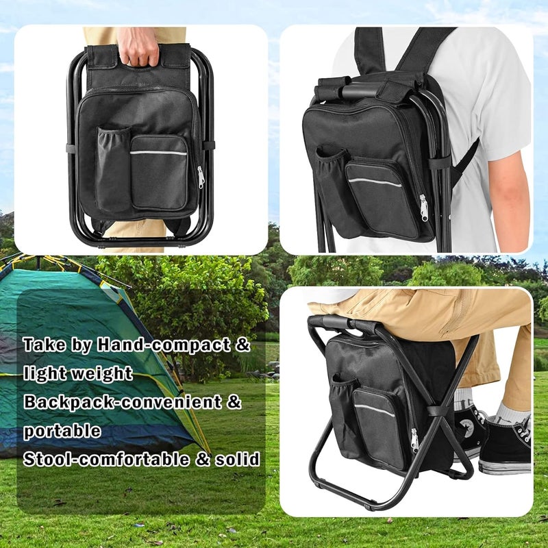 Kikerike Backpack Stool Cooler Chair Heavy Duty 300 LBS Max Load Portable Lightweight Folding Fishing Cooler for Camping Hunting Fishing - Black - Image 4