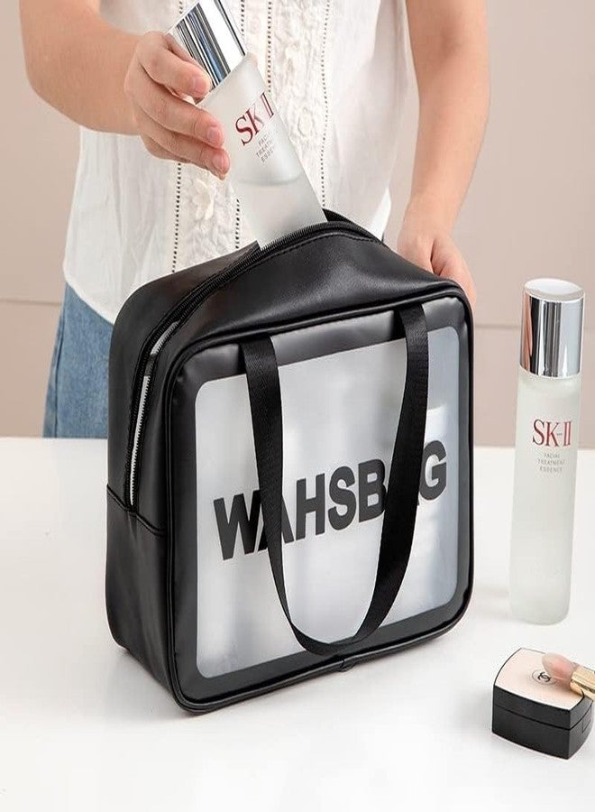 Bluwings Waterproof Multipurpose Clear PVC Zipper Cosmetic Travel Wash Bag Toiletry Makeup Organizer Portable Carry Bag Pouch for Women Girls (Pack of 4) (Black) - Image 3