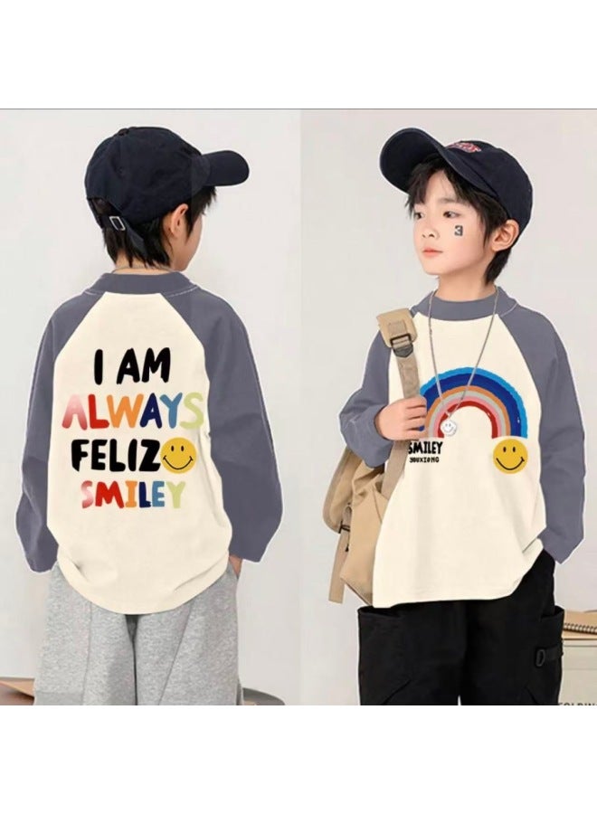 Children's Thermal Base Layer Autumn And Winter New Half-high Collar Raglan Sleeve Base Shirt For Older Children With Color-blocked Lettering Inner Top