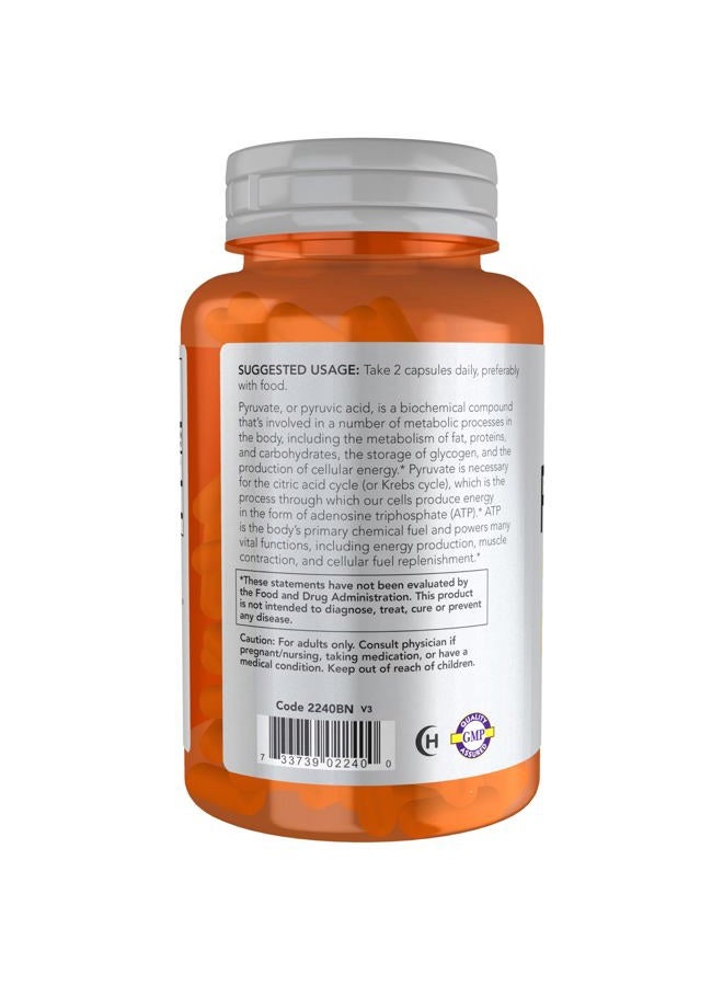 now Sports Nutrition, Pyruvate (Pyruvic Acid) 600 mg, Energy Production*, 100 Veg Capsules - Image 3