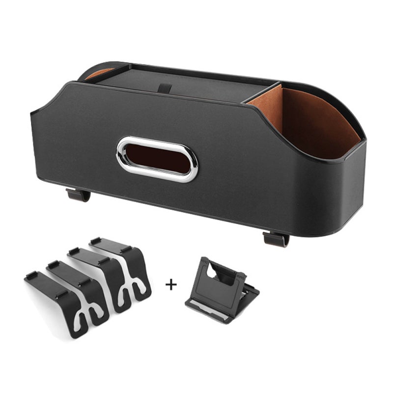 Car Seat Organizer: Black Leather Anti-slip Design - Multi-functional Storage Box With Cup, Phone Holders & 10 Kg Bearing Hooks for Car Travel & Family Trips - Image 1