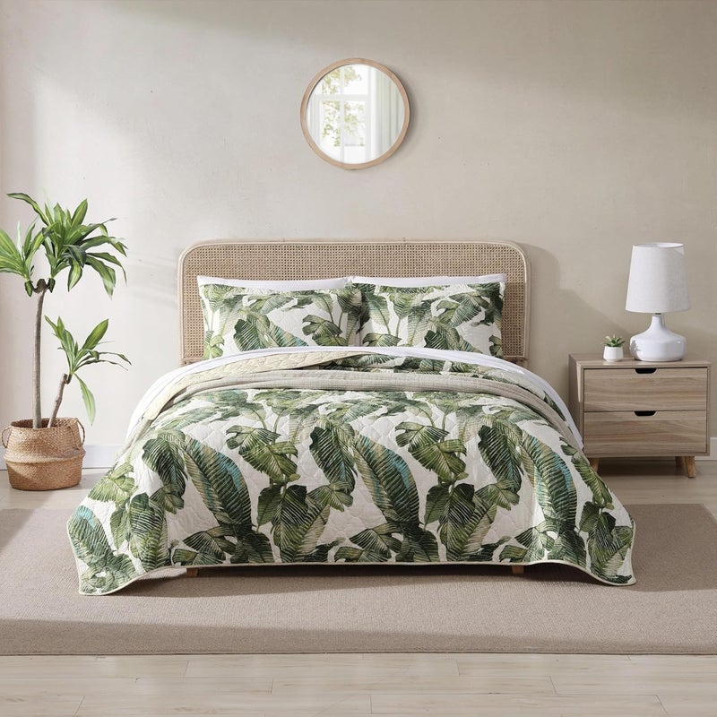 Tommy Bahama Twin Quilt Set Reversible Cotton Bedding with Matching Sham PreWashed for Added Softness Fiesta Palms Green Twin