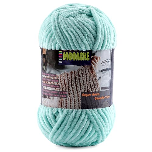 Mooaske Baby Blanket Yarn for Crocheting - Soft Velvet Fluffy Chenille Yarn for Knitting Amigurumi Making Scarves, Doll - 100g/3.5oz 131 Yards Thick Plush Yarns (1, Aqua Green) - Image 1