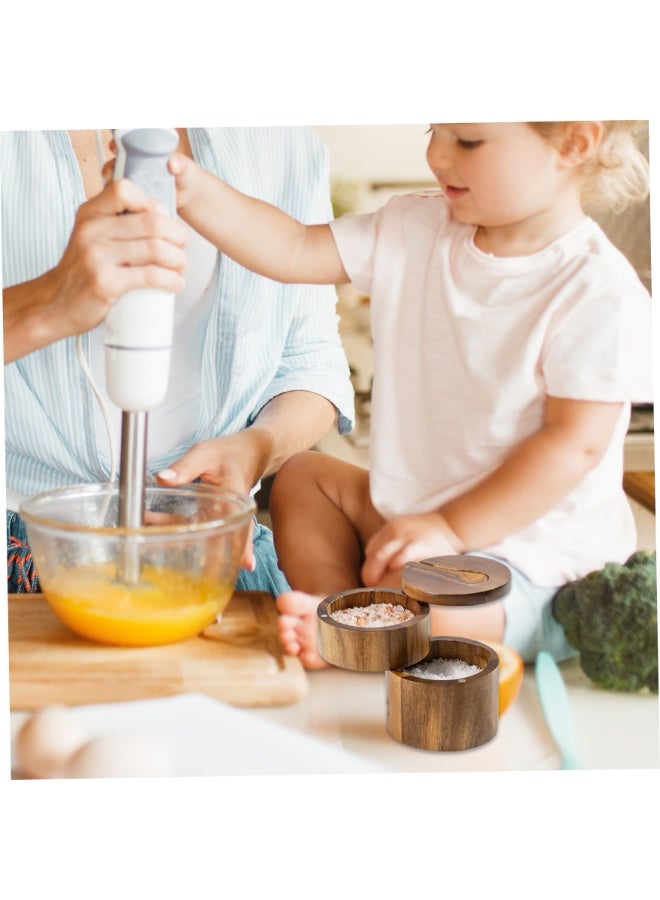 CMGTYYD. مِلحة مع غطاء دوار وملعقة، مِلحة خشبية مزدوجة مع غطاء، غطاء دوار مغناطيسي بتصميم دوار للتوابل والبهارات. - Image 5