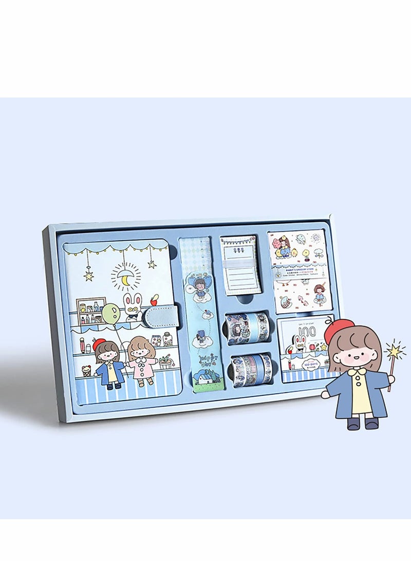 KASTWAVE Cartoon Memo Set, Washi Sticker, Ruler, Bookmark, 21 Days Habit, Notes Writing Pads Scrapbook with 7 Rolls Masking Tapes for Planning, 100 Day Countdown (Blue) - Image 1