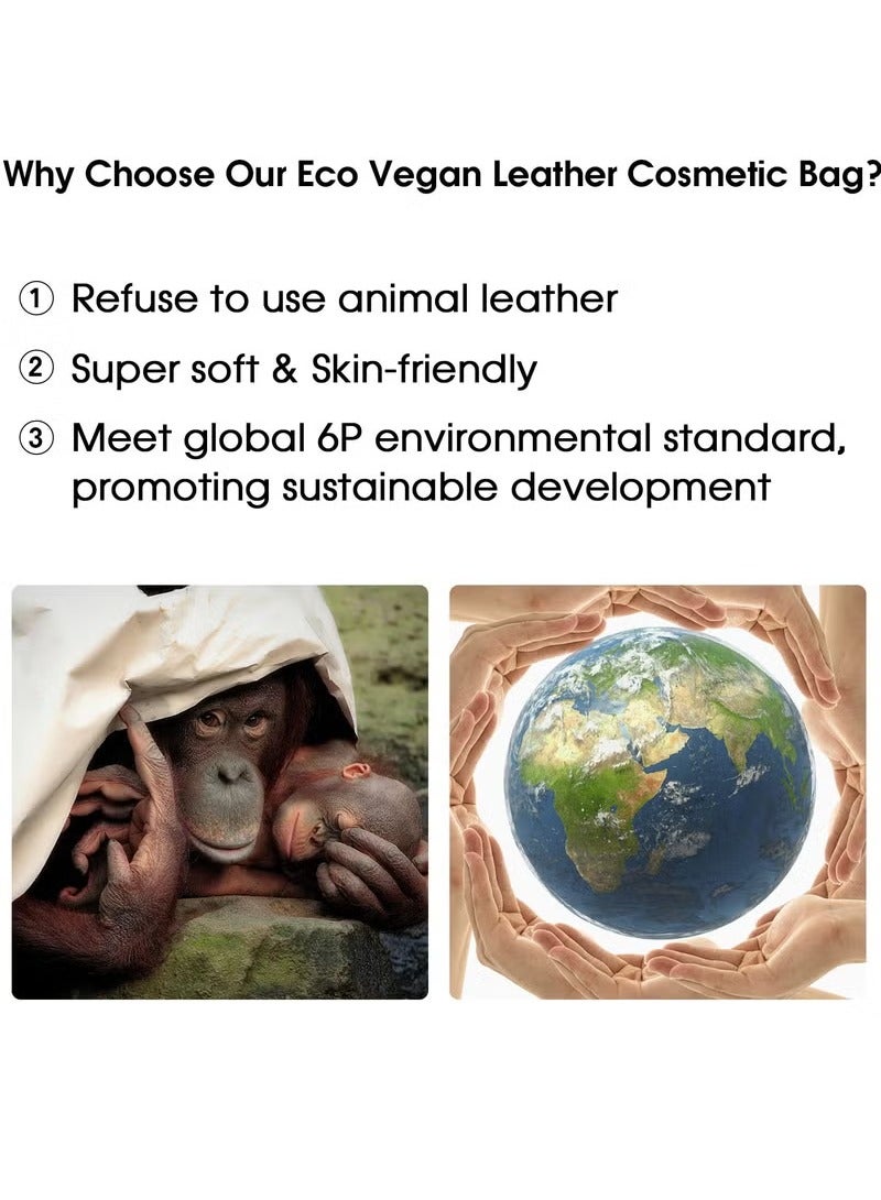 Makeup Bag, Travel Cosmetic Bags with Brush Compartment Large Portable, Make up Bag with Handle PU Leather Water-Resistant, Makeup Organiser Case for Women (Green) - Image 3