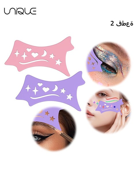 2Pcs Eyeliner Template, Silicone Wing Eyeliner, Eyelash Lip Liner Assist Mascara Protector, Reusable Eyeshadow Pattern Aid, Multifunctional Eye Makeup Tool for Beginners（Pink and Purple）