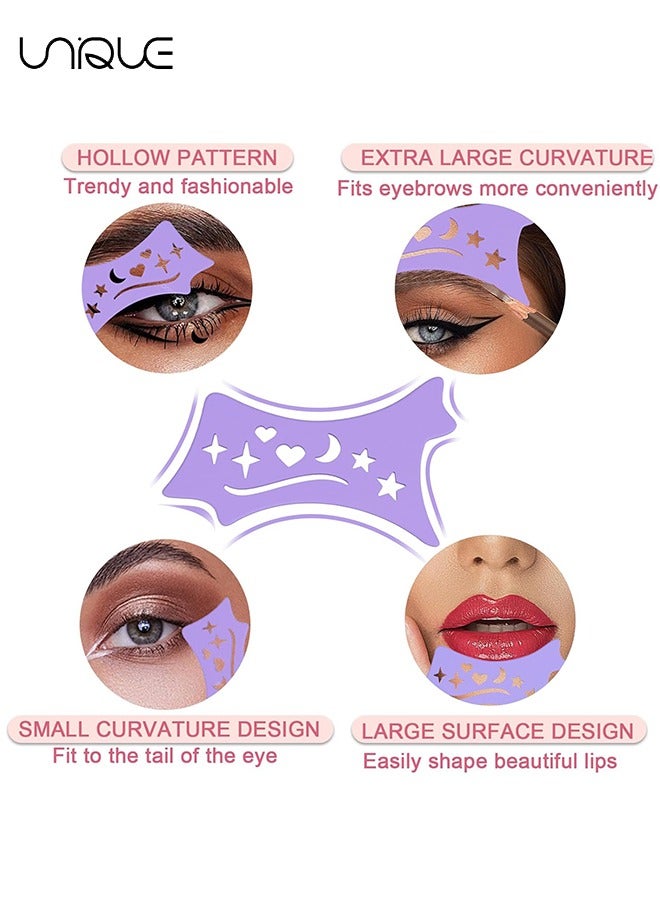 2Pcs Eyeliner Template, Silicone Wing Eyeliner, Eyelash Lip Liner Assist Mascara Protector, Reusable Eyeshadow Pattern Aid, Multifunctional Eye Makeup Tool for Beginners（Pink and Purple）