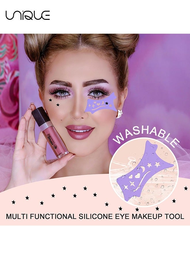 2Pcs Eyeliner Template, Silicone Wing Eyeliner, Eyelash Lip Liner Assist Mascara Protector, Reusable Eyeshadow Pattern Aid, Multifunctional Eye Makeup Tool for Beginners（Pink and Purple）