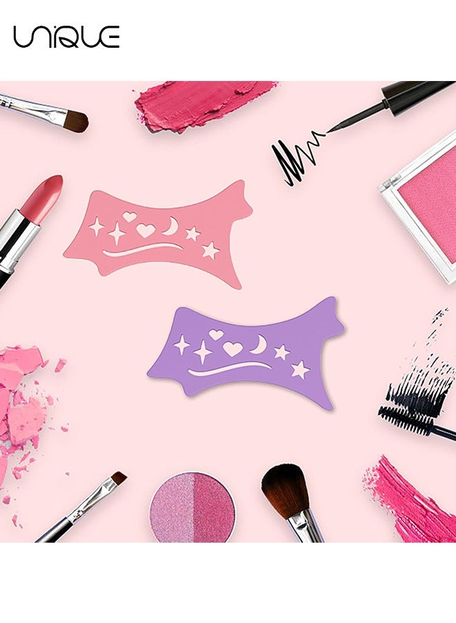 2Pcs Eyeliner Template, Silicone Wing Eyeliner, Eyelash Lip Liner Assist Mascara Protector, Reusable Eyeshadow Pattern Aid, Multifunctional Eye Makeup Tool for Beginners（Pink and Purple）