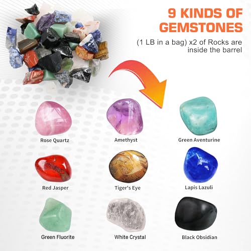 VIYUKI Professional Rock Tumbler Kit - Double Drum 6LB Rock Polisher(Double Barrel), Includes Rough Gemstones, 8 Polishing Grits, Jewelry, Learning Guide, Ideal Gift for Adults & Collectors - Image 3