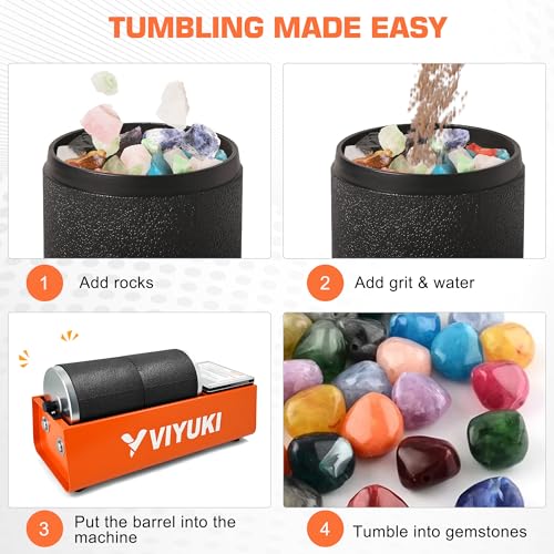 VIYUKI Professional Rock Tumbler Kit - Double Drum 6LB Rock Polisher(Double Barrel), Includes Rough Gemstones, 8 Polishing Grits, Jewelry, Learning Guide, Ideal Gift for Adults & Collectors - Image 4