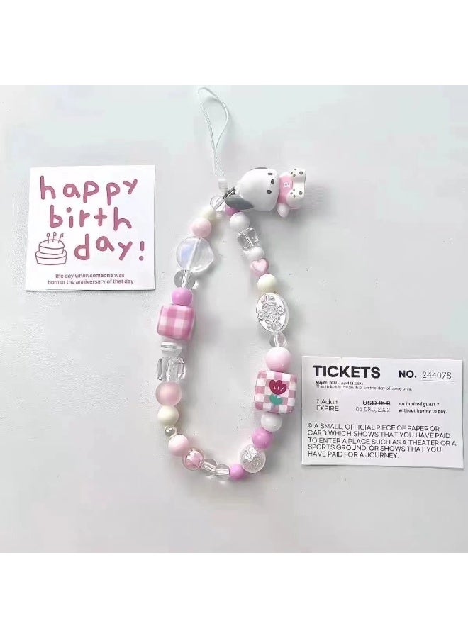 NIBEMINENT Phone Charm/ Chain Strap for Women Girls, Tulip Pacha Dog Cell Phone Case Lanyard Wrist Strap