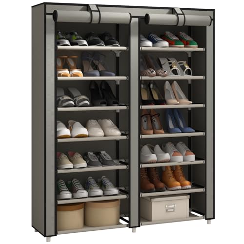 JIUYOTREE JIUYOTREE Double Row Shoe Rack Storage Organizer with Big Capacity7Tier Shoe CabinetShelfCloset with Nonwoven Fabric Cover for 28 Pairs of ShoesGrey