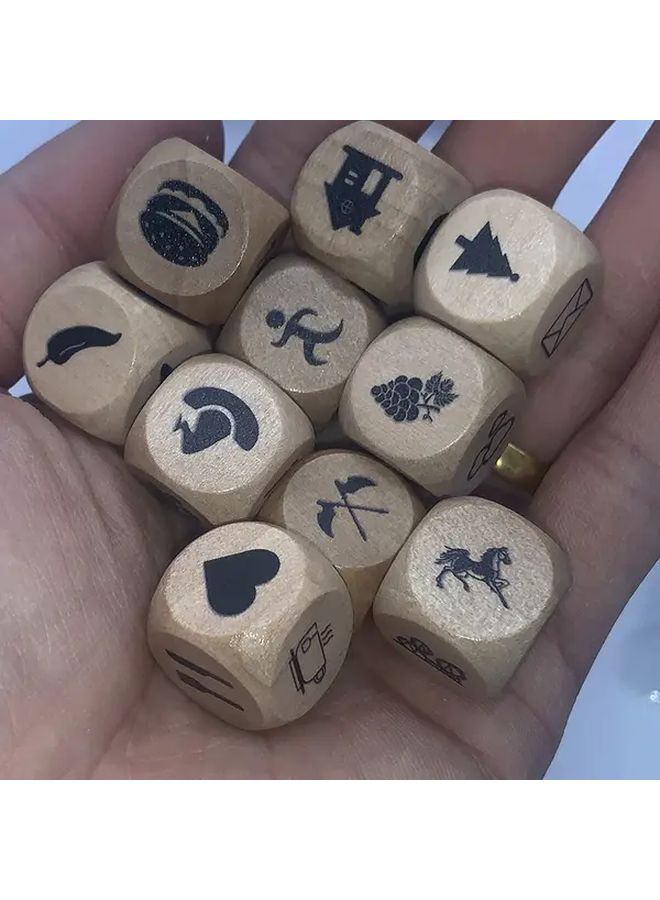 طقم نرد خشبي لسرد القصص من 10 قطع مع كيس - Image 4