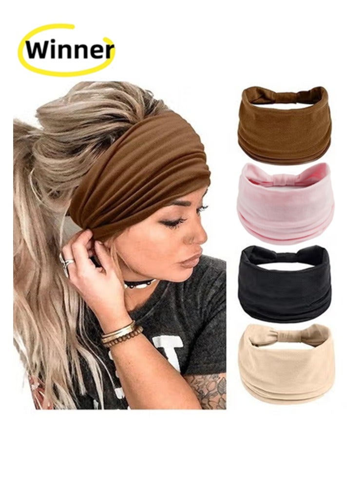 Winner 4Pcs Wide Headbands for Women Black Stylish Head Wraps Boho Thick Hairbands Large African Sport Yoga Turban Headband Hair Accessories - Image 1