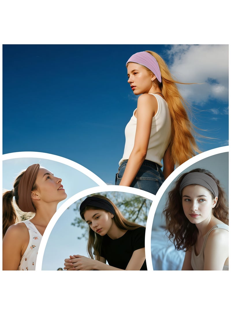 Winner 4Pcs Wide Headbands for Women Black Stylish Head Wraps Boho Thick Hairbands Large African Sport Yoga Turban Headband Hair Accessories - Image 3