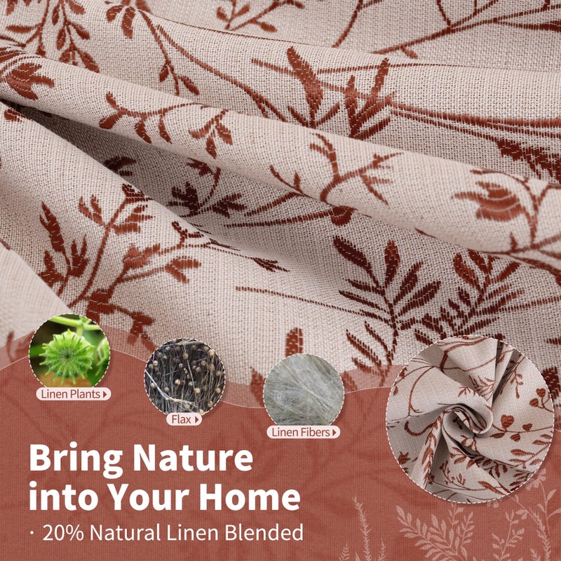 BGment Linen Curtains for Living Room 84 Inches Long - Fall Jacquard Botanical Leaf Floral Branch Vintage Cottage Core Farmhouse Light Filtering Rustic Window Drapes, Terracotta, Each 52 Inch Wide - Image 3