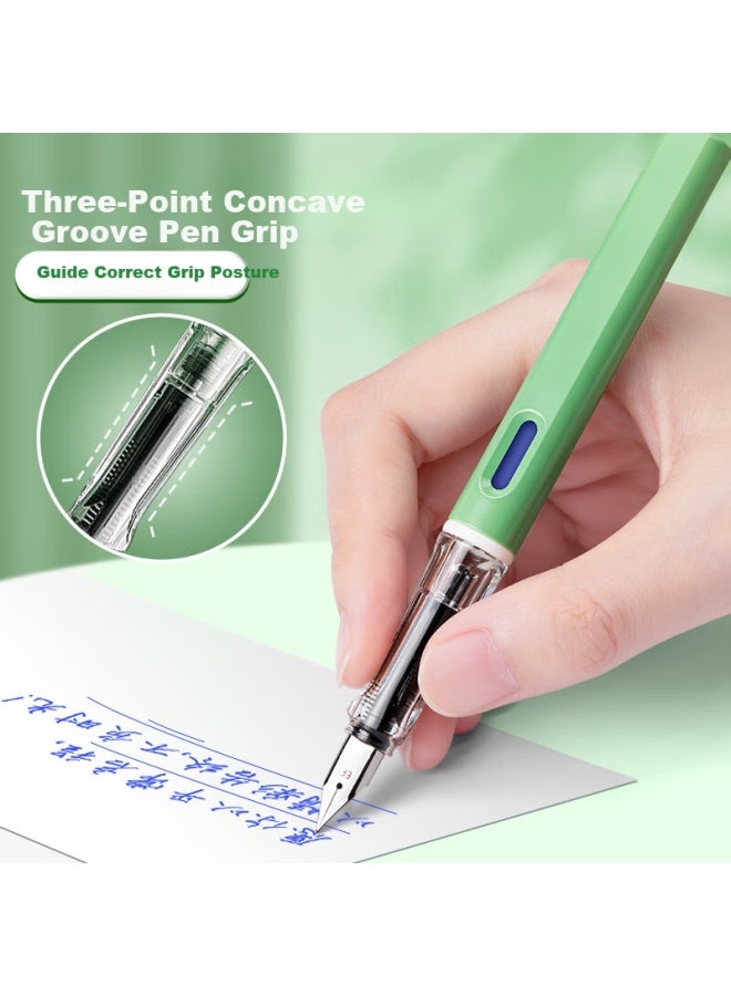 Truecolor Student Fountain Pen, Pure Blue, For Third Grade Elementary School Students, Ef Nib, 3.4mm Diameter, Calligraphy Practice, Replaceable Ink Cartridge, Writing Posture Correction, Fountain Pen Set, Non-erasable Ink, 4-piece Set