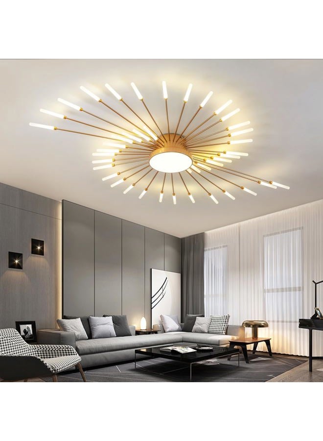 JAYMP Ceiling Light Modern Flower Shape Ceiling Lamp for Living Room Dining Room Flush Mount Metal Acrylic Sputnik Firework Petal LED Lighting Fixture (Matte Gold, 42+1 Lights) - Image 2