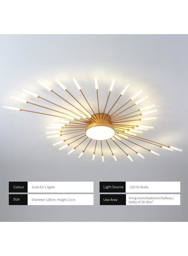 JAYMP Ceiling Light Modern Flower Shape Ceiling Lamp for Living Room Dining Room Flush Mount Metal Acrylic Sputnik Firework Petal LED Lighting Fixture (Matte Gold, 42+1 Lights) - Image 5