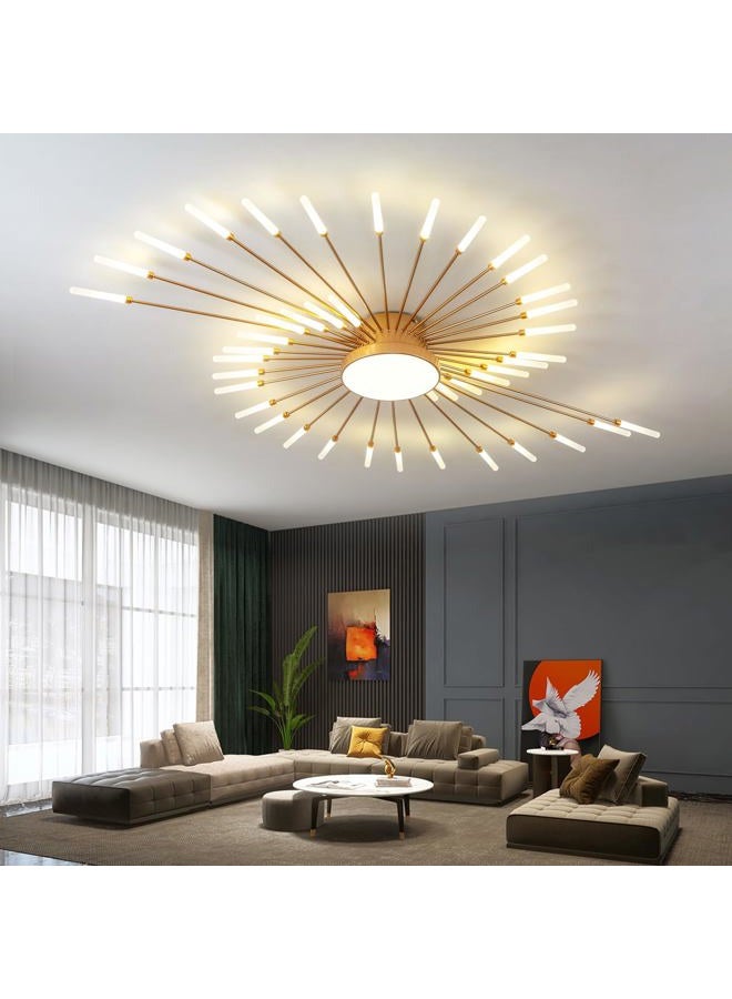 JAYMP Ceiling Light Modern Flower Shape Ceiling Lamp for Living Room Dining Room Flush Mount Metal Acrylic Sputnik Firework Petal LED Lighting Fixture (Matte Gold, 42+1 Lights) - Image 1