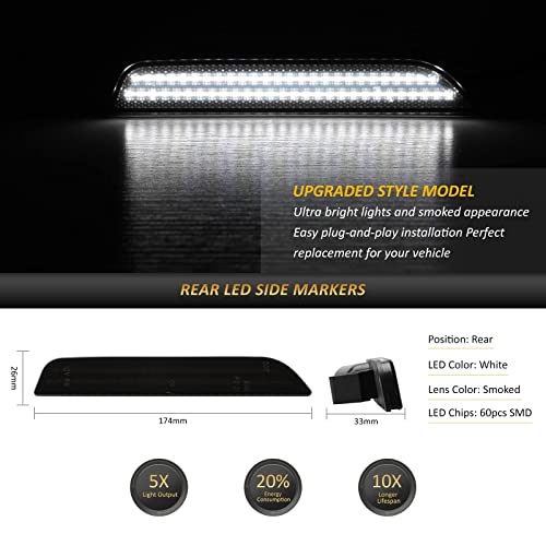 Bestview LED Side Marker Lights Compatible with Ford Mustang 2010-2014, White Front & Rear Fender Side Markers, Smoked Lens Driver & Passenger Side Bumper Lights, Pack of 4 - Image 3