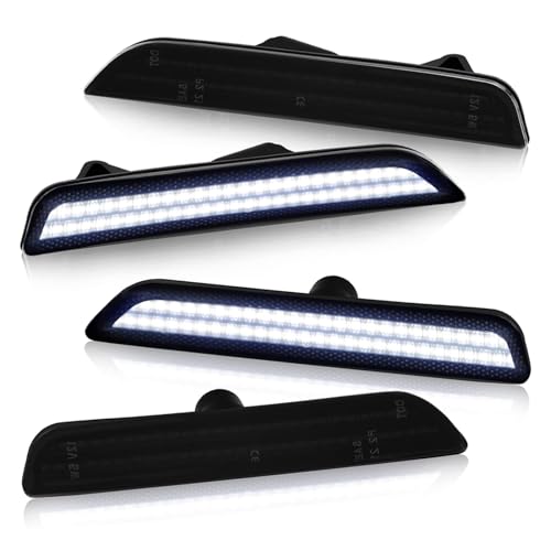 Bestview LED Side Marker Lights Compatible with Ford Mustang 2010-2014, White Front & Rear Fender Side Markers, Smoked Lens Driver & Passenger Side Bumper Lights, Pack of 4 - Image 1