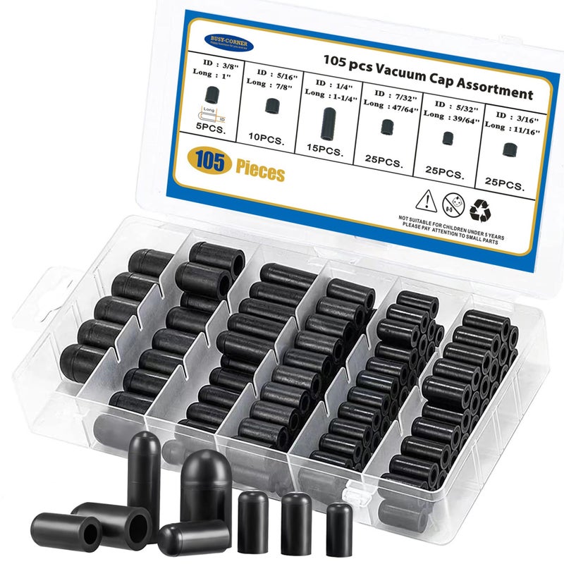 BUSYCORNER 105 Pieces Vacuum Cap Assortment Kit Dropper ID 38 516 14 732 532 316 Hose Caps Kit for Car Carburetor Manifold