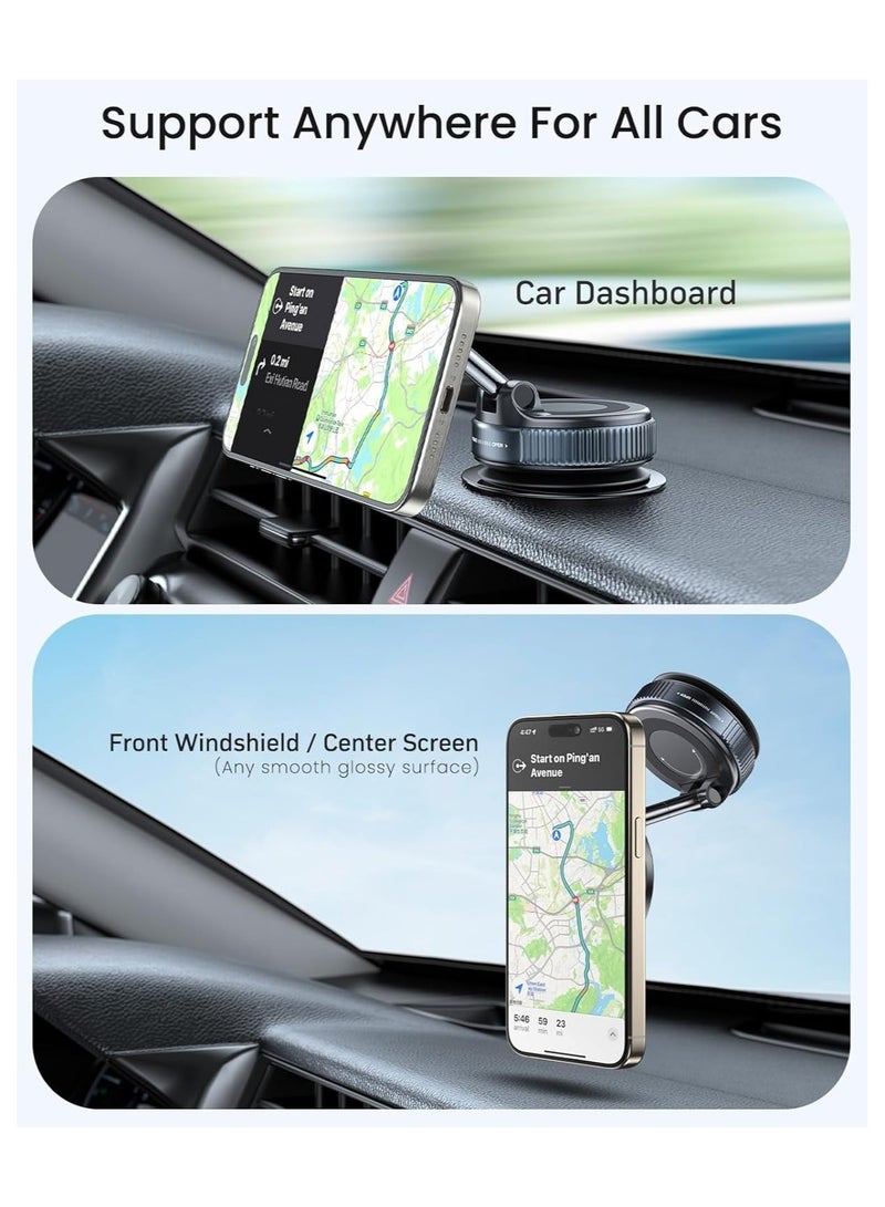 360° Magnetic Car Phone Holder | Strong Suction Dashboard & Windshield Mount | MagSafe Compatible Car Mount for iPhone & All Smartphones | Universal Mobile Stand - Image 5