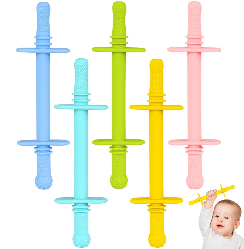 Fu Store Hollow Teether Tube Chew Straw Toy for Infant Toddlers Silicone Tubes Teething Toys for Babies 3-12 Months BPA Free/Freezable/Dishwasher and Refrigerator Safe (5 Pack) - Image 1