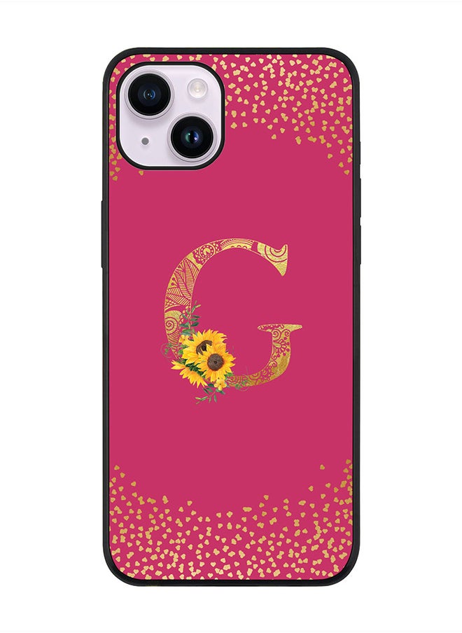 Stylizedd Rugged Black edge case for Apple iPhone 14 Plus, Soft Flexible Phone case Custom Monogram Initial Letter Mandala Floral Pattern Alphabet- G (Dark Pink Rose)  - Image 1